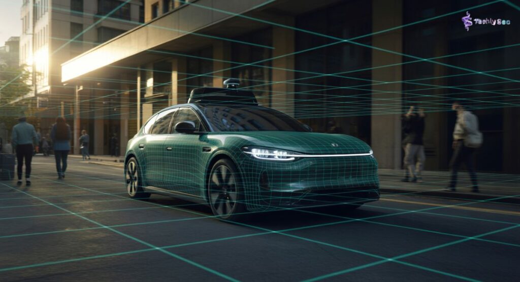 Showing Autonomous car with sensors and LiDAR visualization.
Self-Driving Cars and the Automotive Industry