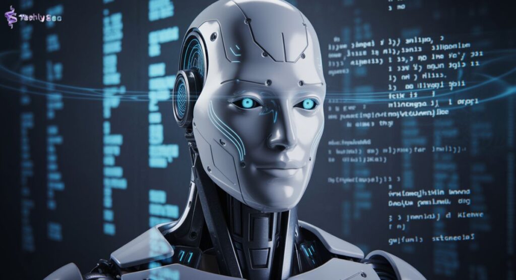 Futuristic robot with glowing eyes representing weak AI vs strong AI