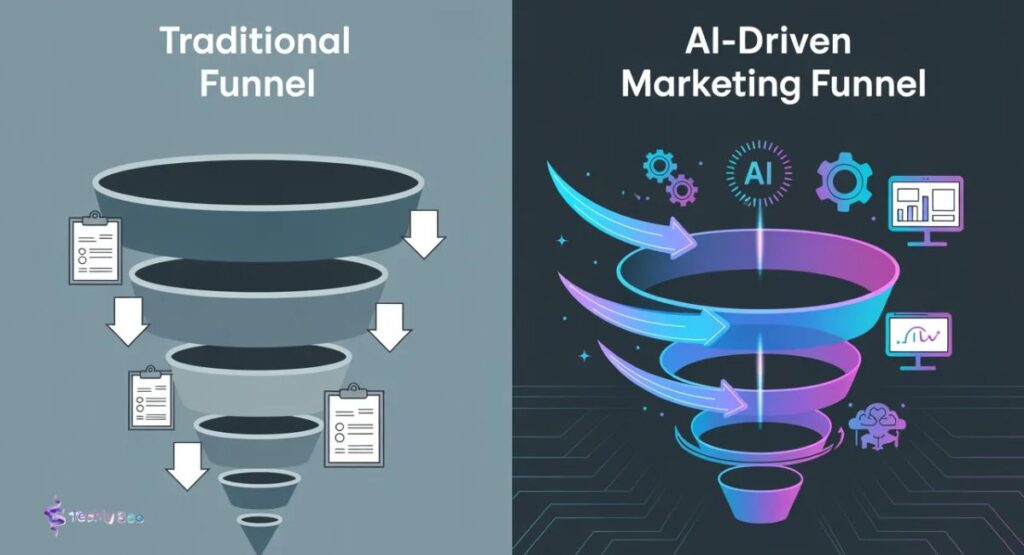 Traditional vs AI-driven marketing funnel comparison