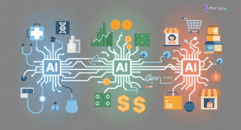 Applications of AI in healthcare finance and retail industries