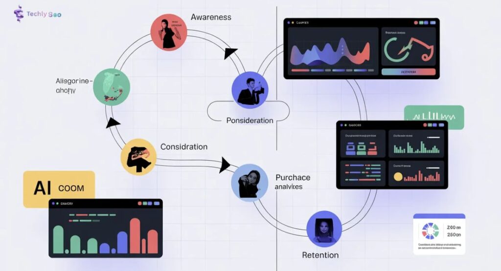 : Customer journey analysis using AI to track user behavior across stages 