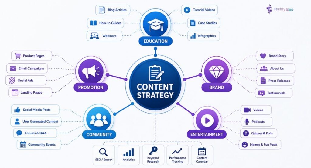 Content pillars connecting different content types to build a strong content strategy